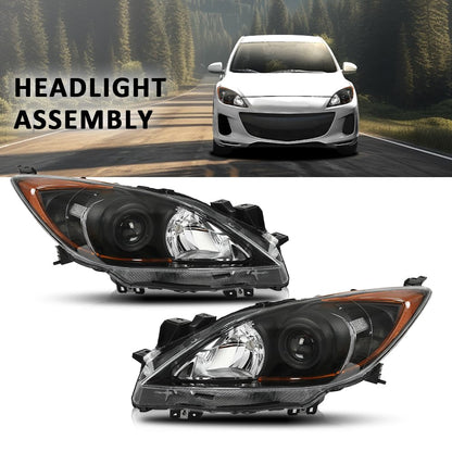 G-PLUS Headlights Assembly Front Headlamps Pair Compatible with Mazda 3 2010-2013,Fit Mazda 3 Sport 2010-2013 Clear Lens Black Housing Amber Reflector BBM4510L0K,faros delanteros