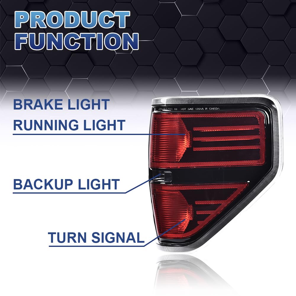 G-PLUS LED Tube Headlights Assembly & Rear Tail Lights Compatible with Ford F150 2009 2010 2011 2012 2013 2014 (Clear Lens Chrome Housing Headlights + Tail lights)