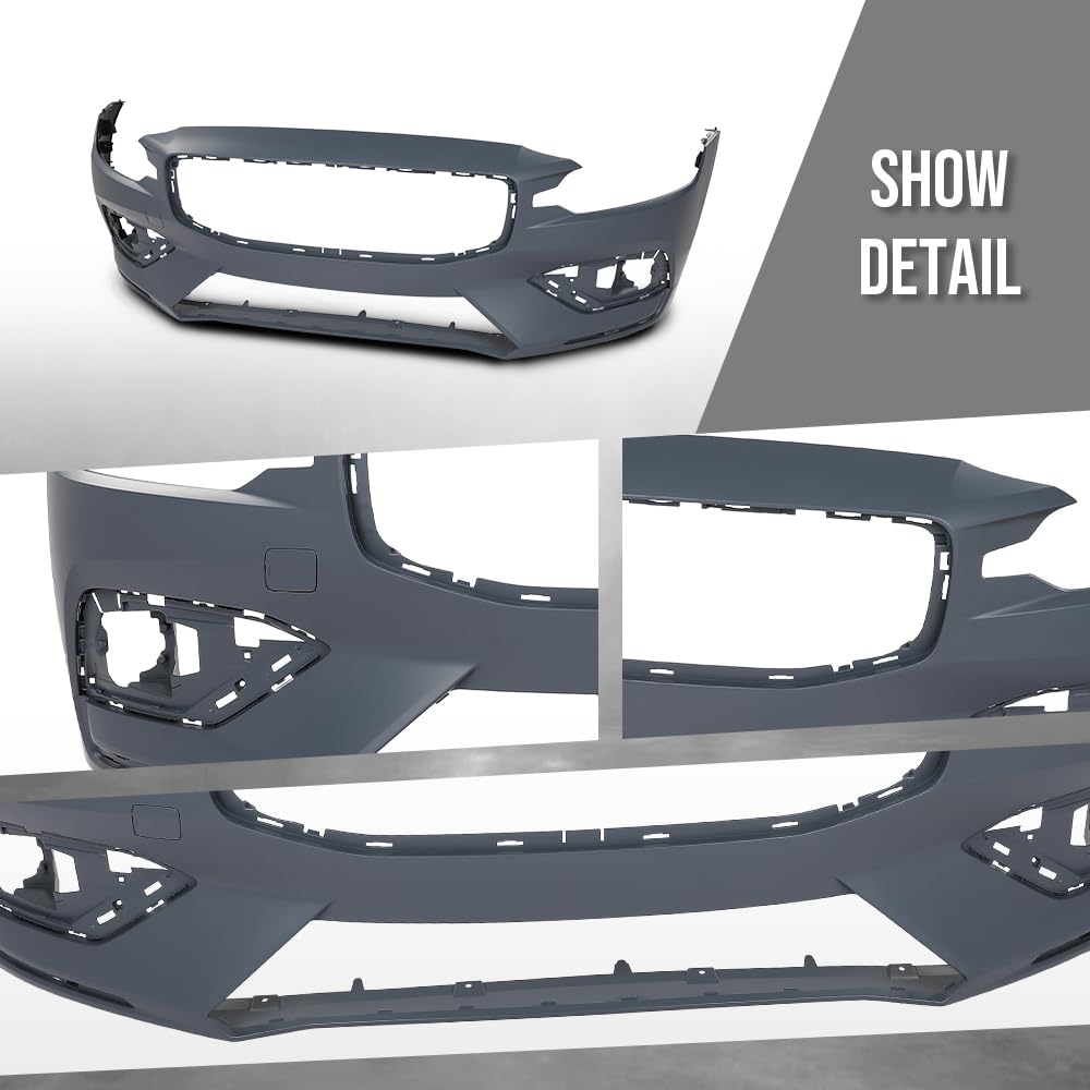 G-PLUS Front Bumper Cover Fascia Compatible with Volvo S60 V60 2019-2021 Fit Models without Headlight Washer and Parallel Park Assist 397964230, 36011940