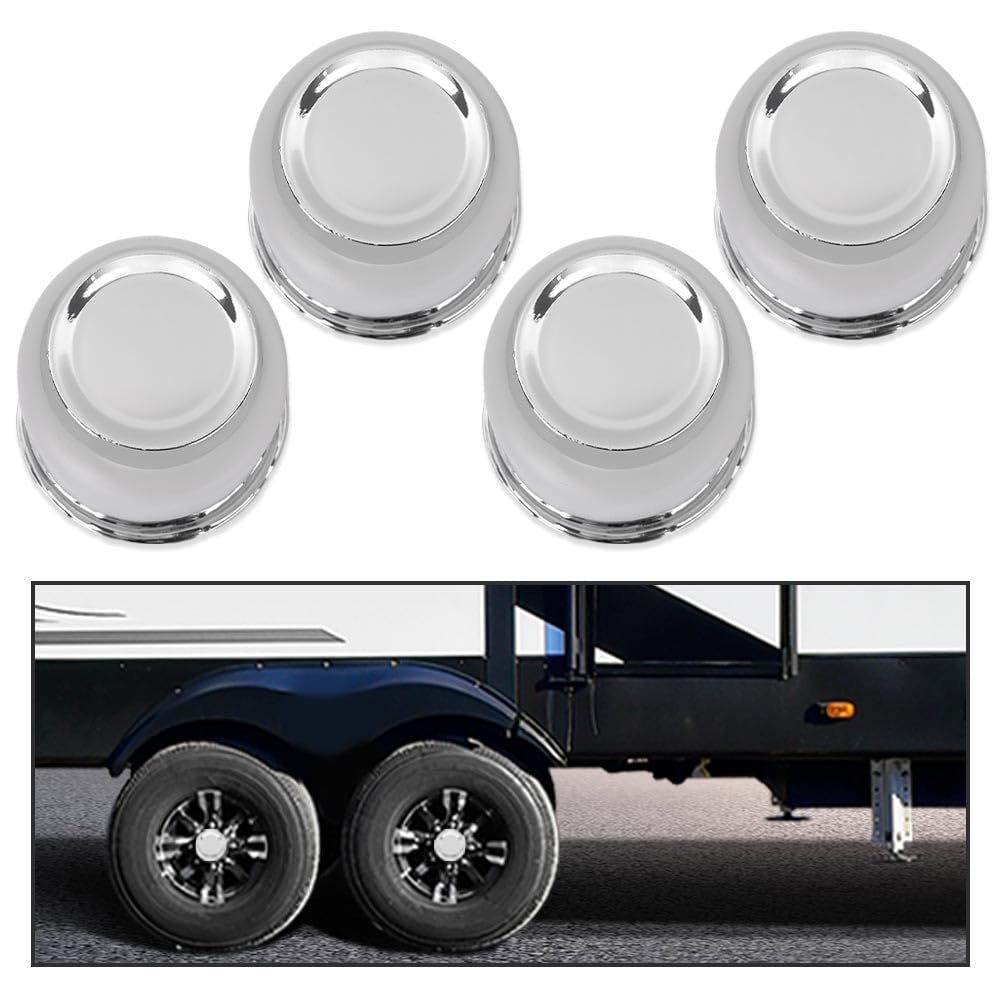 G-PLUS 4pcs Chrome Wheel Center Cap Fit for 3 1/4", 3.25" Trailer Rims Center Bore Light Scratch [Center Bore Dimensions: 3.25", 3 1/4" & Overall Cap Tall: 3.40" & Center Decal: 1.75"]