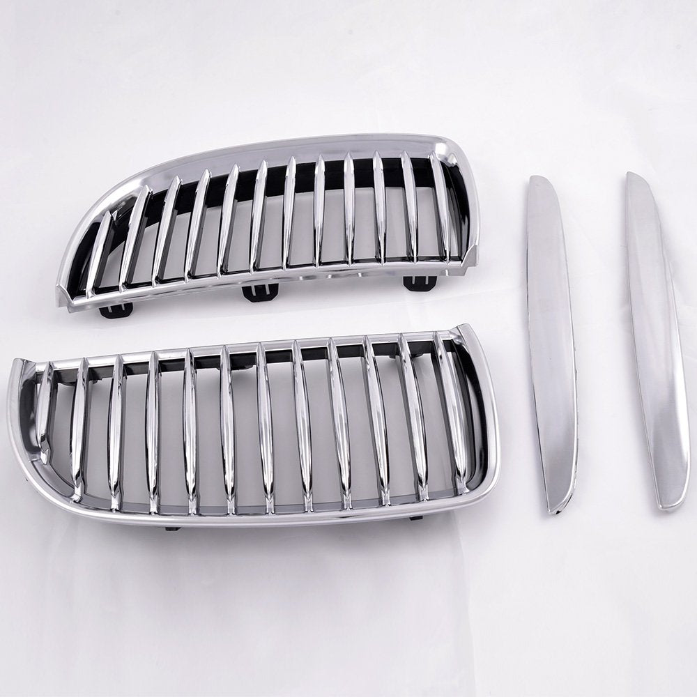 4PCS Silver Front Bumper Kidney Grille Hood Grills Replacement For BMW E90 E91 2005-2008 3-Series 320i 325i 330i 323i 328i Sedan Wagon 2006 2007