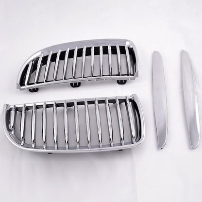 4PCS Silver Front Bumper Kidney Grille Hood Grills Replacement For BMW E90 E91 2005-2008 3-Series 320i 325i 330i 323i 328i Sedan Wagon 2006 2007