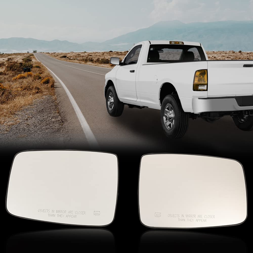 G-PLUS Heated Exterior Mirror Glass with Backing Plate Compatible with 2010 Dodge Ram 1500/2500 Truck with Heated Power Folding Mirrors (without Tow Mirrors) Left and Right Side
