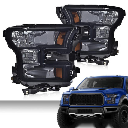 G-PLUS Front Headlights Assembly,Compatible with Ford F150 2015 2016 2017 Headlamps,Left&Right Smoky Lens Black Housing Amber Reflector,faros delanteros