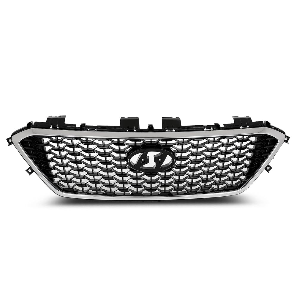 G-PLUS Front Bumper Upper Grille Grill Compatible with Hyundai Sonata 2015 2016 2017 w/o Radar Hole Chrome & Black
