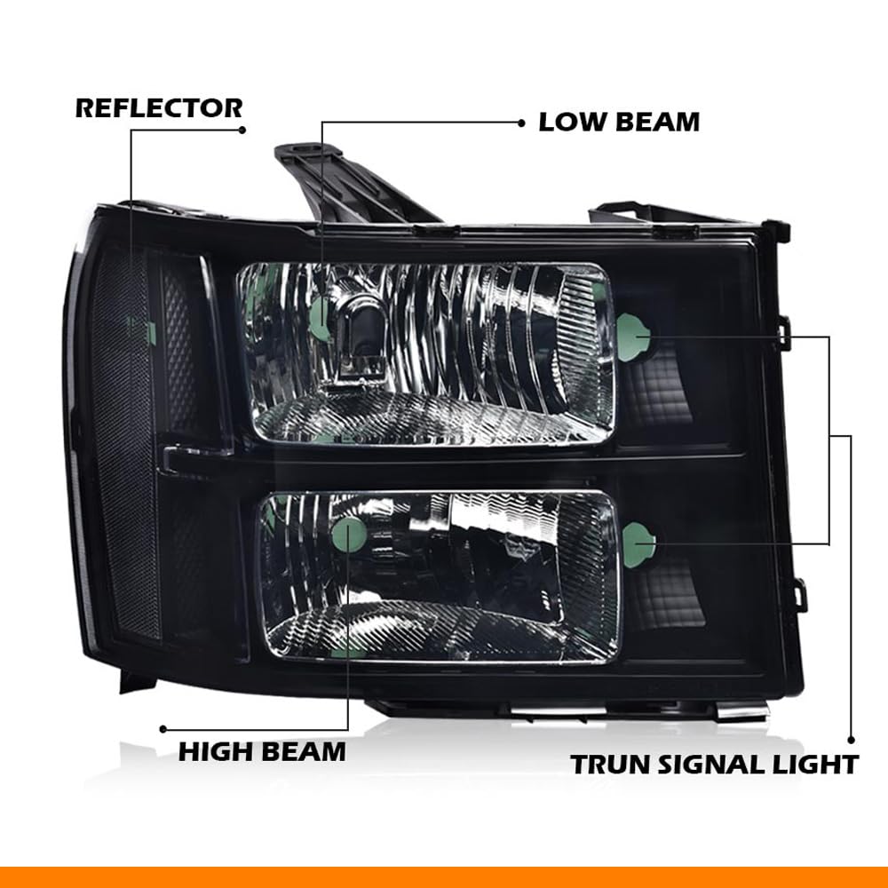 G-PLUS Headlights Assembly Compatible with GMC Sierra 1500 2007-2013 /Fit GMC Sierra 2500HD 3500HD 2007-2014 Headlamps Left and Right Smoky Lens Black Housing Clear Reflector,faros delanteros
