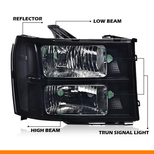 G-PLUS Headlights Assembly Compatible with GMC Sierra 1500 2007-2013 /Fit GMC Sierra 2500HD 3500HD 2007-2014 Headlamps Left and Right Smoky Lens Black Housing Clear Reflector,faros delanteros