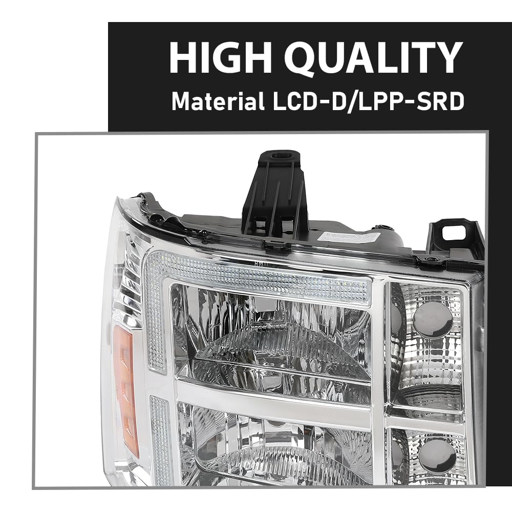G-PLUS LED Headlights Assembly Front Headlamps Left+Right Compatible with GMC Sierra 1500 2007-2013, Fit GMC Sierra 2500HD 3500HD 2007-2014 Clear Lens Chrome Housing Amber Reflector,faros delanteros