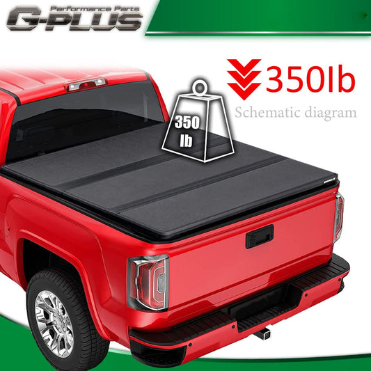 G-PLUS T3 Tri Fold Car Bed Cover Compatible with 2019-2021 Chevy Silverado/GMC Sierra 1500, Hard Top Truck Bed Tonneau Cover | 5' Extra Short Bed |,Black