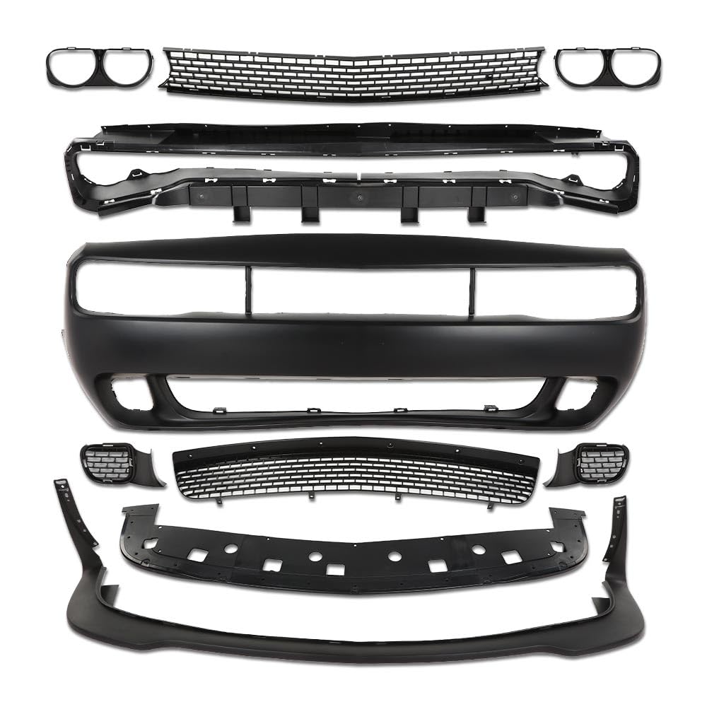 G-PLUS Front Bumper Kit Cover & Grille & Lip & Fog Light Covers Compatible with Dodge Challenger Hellcat Style 2015-2023 Full Bumper Replacement, Not Fit Demon Models