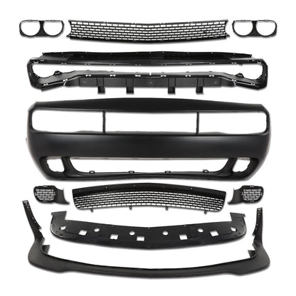 G-PLUS Front Bumper Kit Cover & Grille & Lip & Fog Light Covers Compatible with Dodge Challenger Hellcat Style 2015-2023 Full Bumper Replacement, Not Fit Demon Models