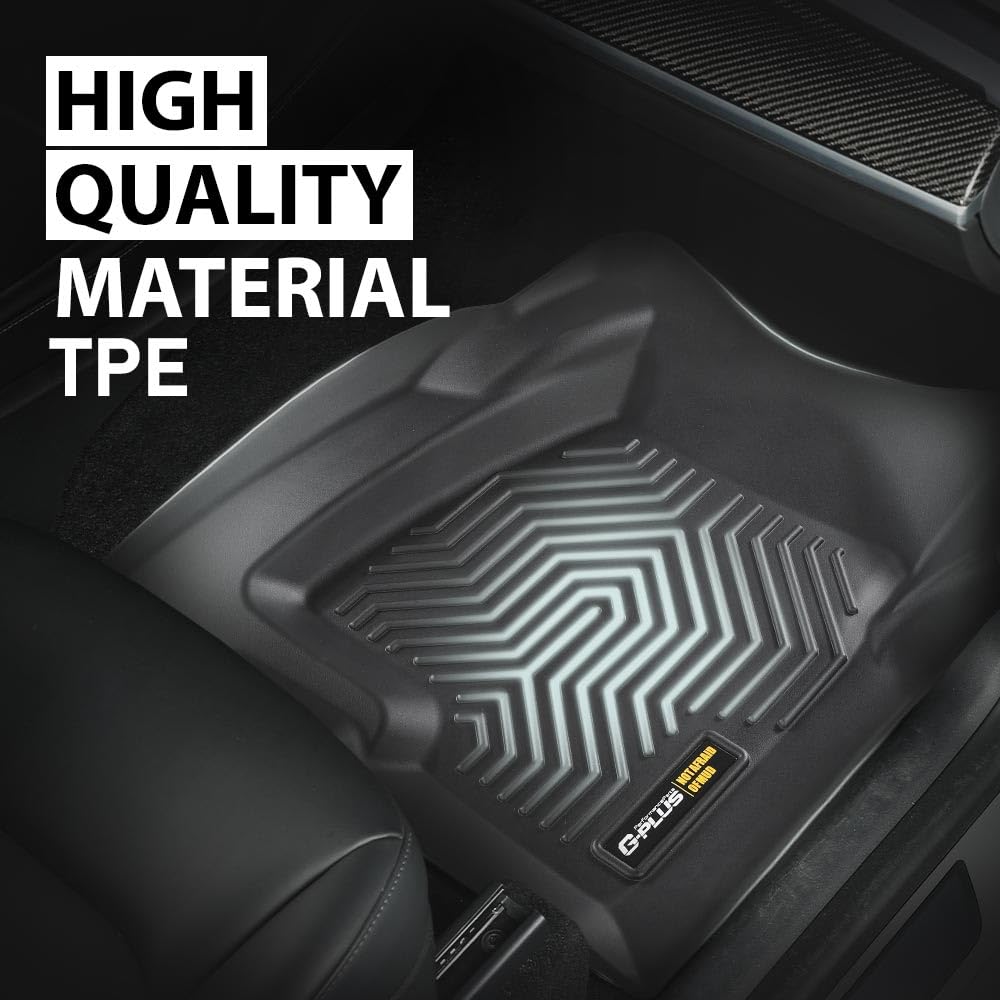 G-PLUS Floor Mats 3pcs Compatible with Chevy Silverado GMC Sierra 1500 Crew Cab 1999-2006 All Weather Full Cover Protection 1st & 2nd Row Liner TPE Floor Liners Black