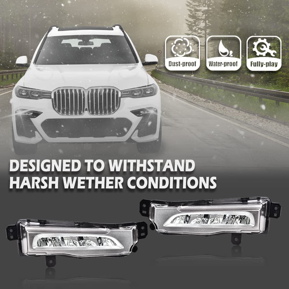 G-PLUS LH & RH Front LED Fog Lights Lamp US NEW 2 Pcs Compatible with 2018-2021 BMW X5/X6/X7 /2018 2019 2020 2021 BMW G05/G06 /G07 Fog Lamp Accessories neblineros para autos delantero faros antiniebla