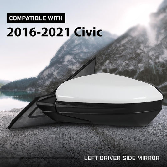 G-PLUS Power Mirror w/ 3-Pin Left Driver Side Compatible with Honda Civic DX 2016-2020/Fit Honda Civic LX 2015-2021 Manual Folding 76208TBAA03ZA-PFM 76208TBAC03ZA-PFM White