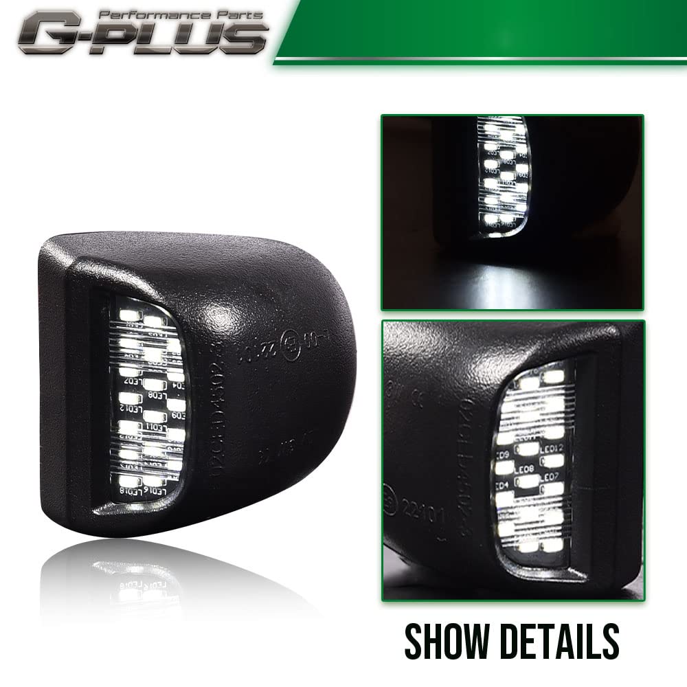 G-PLUS LED License Plate Light Compatible With 99-13 GMC Sierra 1500 2500HD 3500HD,Tag Lamp A Pair Replacement (Clear Lens)