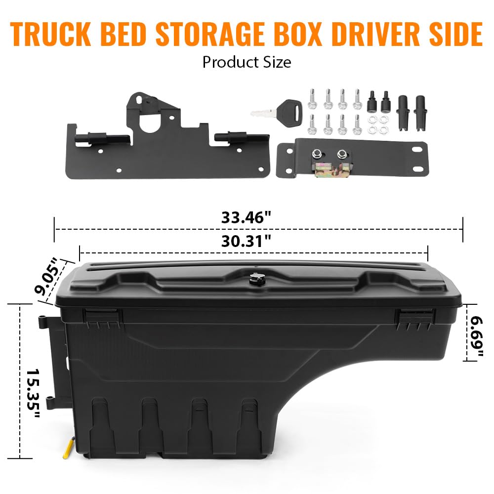 G-PLUS Rear Left Truck Bed Storage Box Toolbox Compatible with Toyota Tacoma 2005-2020 Left Driver Side Truck Bed Box