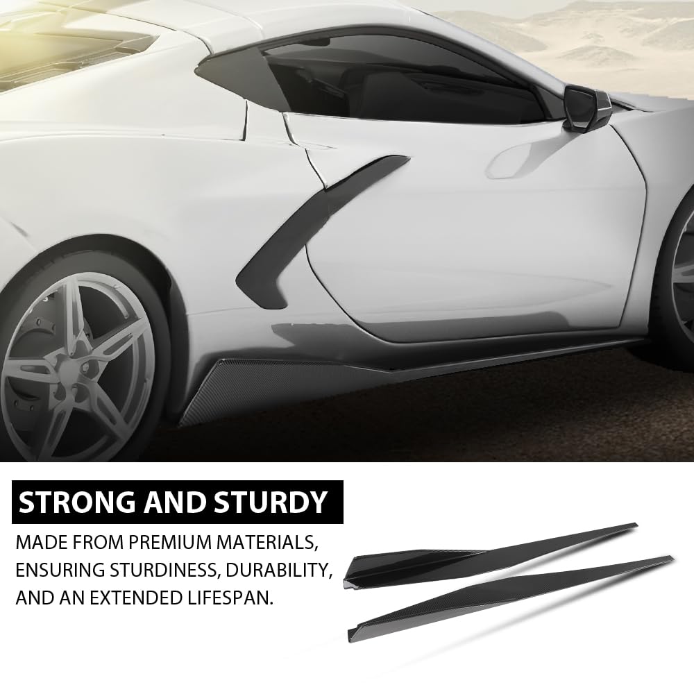 G-PLUS Side Skirts Extension Lip Splitter Compatible with Chevy Corvette C8 Stingray Z51 2-Door 2020-2023 Carbon Fiber Black