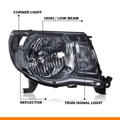G-PLUS Headlights Assembly Compatible with Toyota Tacoma 2005-2011 Headlamps Pair Halogen Smoky Lens Chrome Housing Clear Reflector,faros delanteros