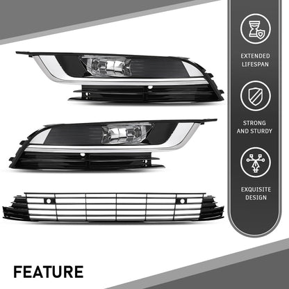 G-PLUS Front Bumper Grille & Fog Lights & Fog Lamp Covers Set 5PCS, Compatible with Volkswagen CC 2013-2017, VW2592125, 3C8941700, 3C8 854 661