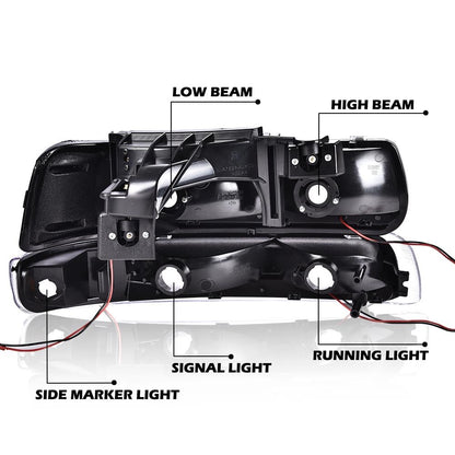 G-PLUS LED Headlights Assembly Fit Chevy Silverado 1999-2002,Fit Chevy Tahoe/Suburban 1500 2500 2000-2006,Headlamps Left & Right Clear Lens Chrome Housing Clear Reflector
