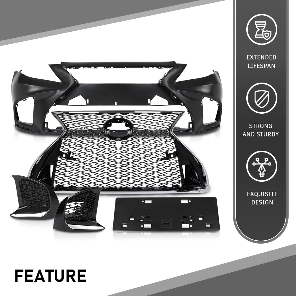 G-PLUS Front Bumper Set (Front Bumper, License Plate) Compatible with 2007-2009 LX LS460 to 18+ LS F-Sport Style 2Pcs
