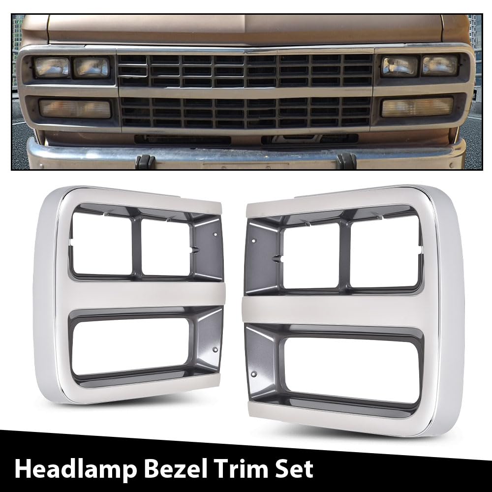 G-PLUS Front Headlight Headlamp Bezel Trim Chrome Surround Pair Compatible with Chevy G10 G20(submodel: Beauville, Chevy Van, Sportvan) 1992-1995/Fit Chevy G30 1992-1996 Headlight Bezel Silver