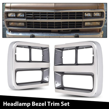 G-PLUS Front Headlight Headlamp Bezel Trim Chrome Surround Pair Compatible with Chevy G10 G20(submodel: Beauville, Chevy Van, Sportvan) 1992-1995/Fit Chevy G30 1992-1996 Headlight Bezel Silver