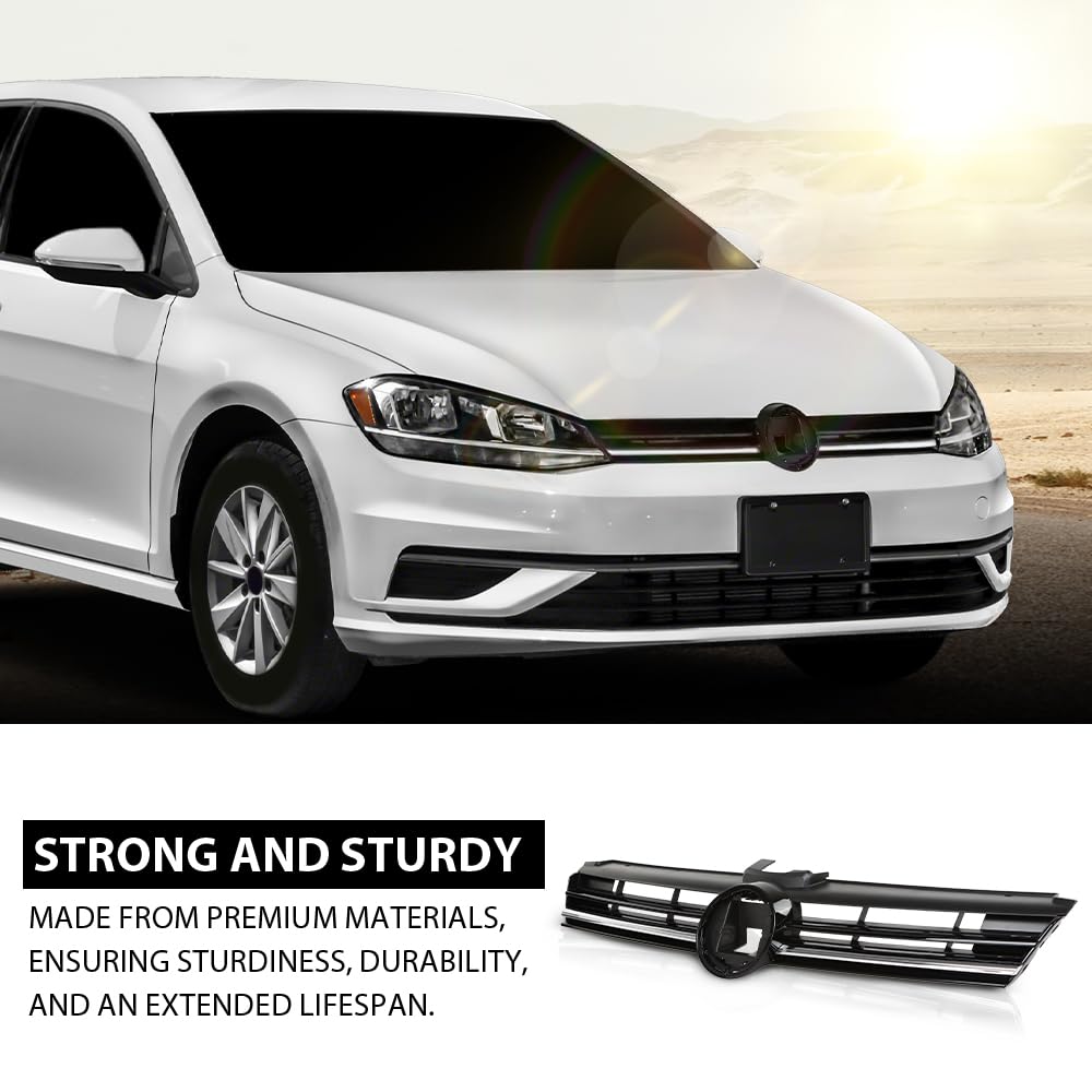 G-PLUS Front Grille Grill Compatible with Volkswagen Golf 2018-2020 5GM853651AFZLL, VW1200176 Black