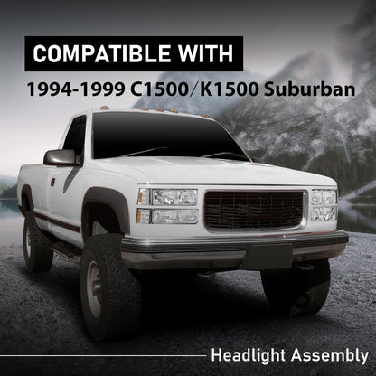 G-PLUS Headlights Combination w/Bulbs Fit GMC C10 1994-1998/Fit GMC Sierra Suburban Yukon 1994-1998 Clear Lens Chrome Housing Amber Reflector Bumper Headlamps,faros delanteros Assembly