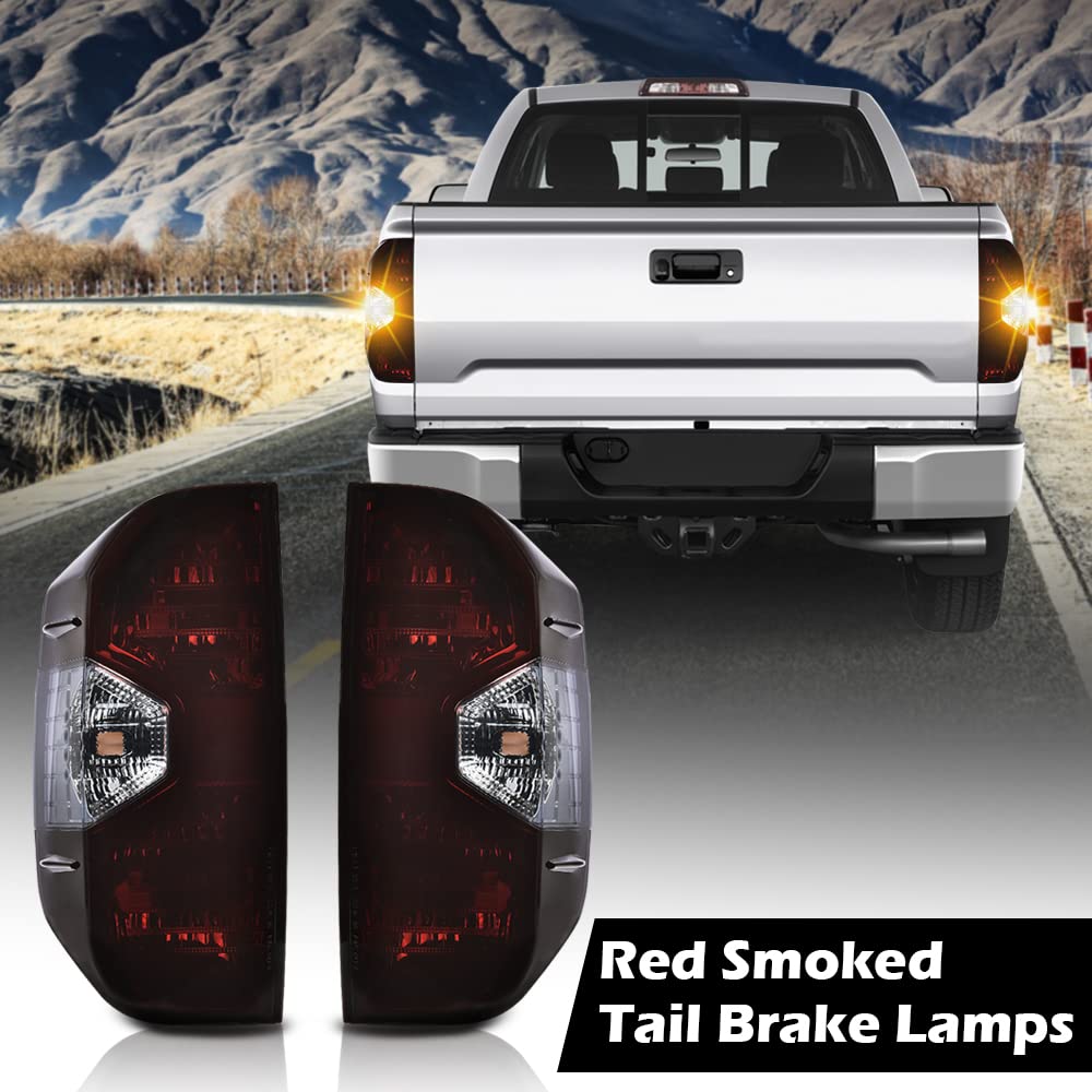 G-PLUS Tail Lights Assembly Compatible with Toyota Tundra 2014-2021, Left & Right Brake Tail Lamps, Dark Red Lens Chrome Housing, 815500C100