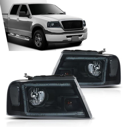 G-PLUS LED DRL Headlights Fit Ford F150 2004-2008,Fit Lincoln Mark LT 2006-2008(NOT Fit 2004 F150 Heritage/Flareside Beds),Smoky Lens Black Housing Clear ReflectorBumper Headlamps,faros delanteros