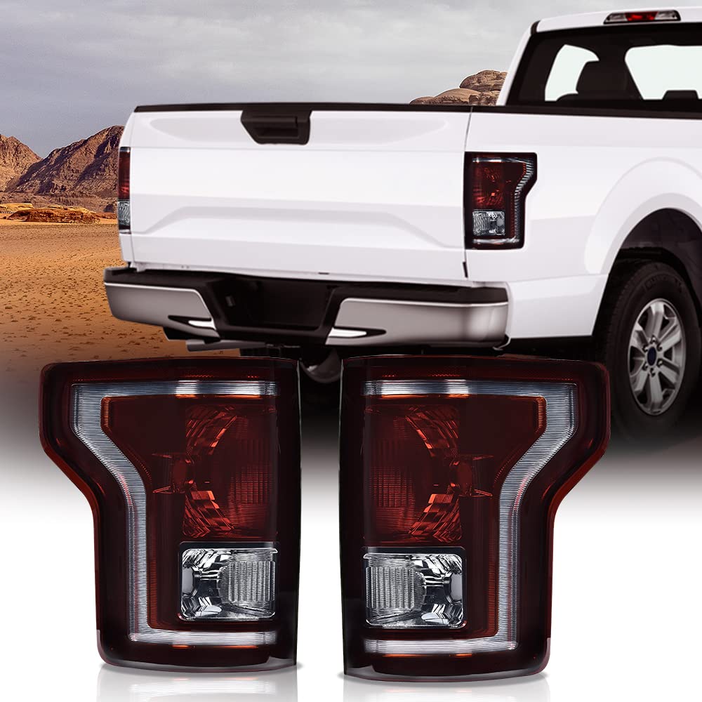 G-PLUS Rear Tail Lights Compatible with Ford F150 2015 2016 2017 Taillamps Brakelights w/bulb Luces Traseras Smoke lens FO2800239C FO2801239C Left and Right Side Rear Brake Lamps Assembly