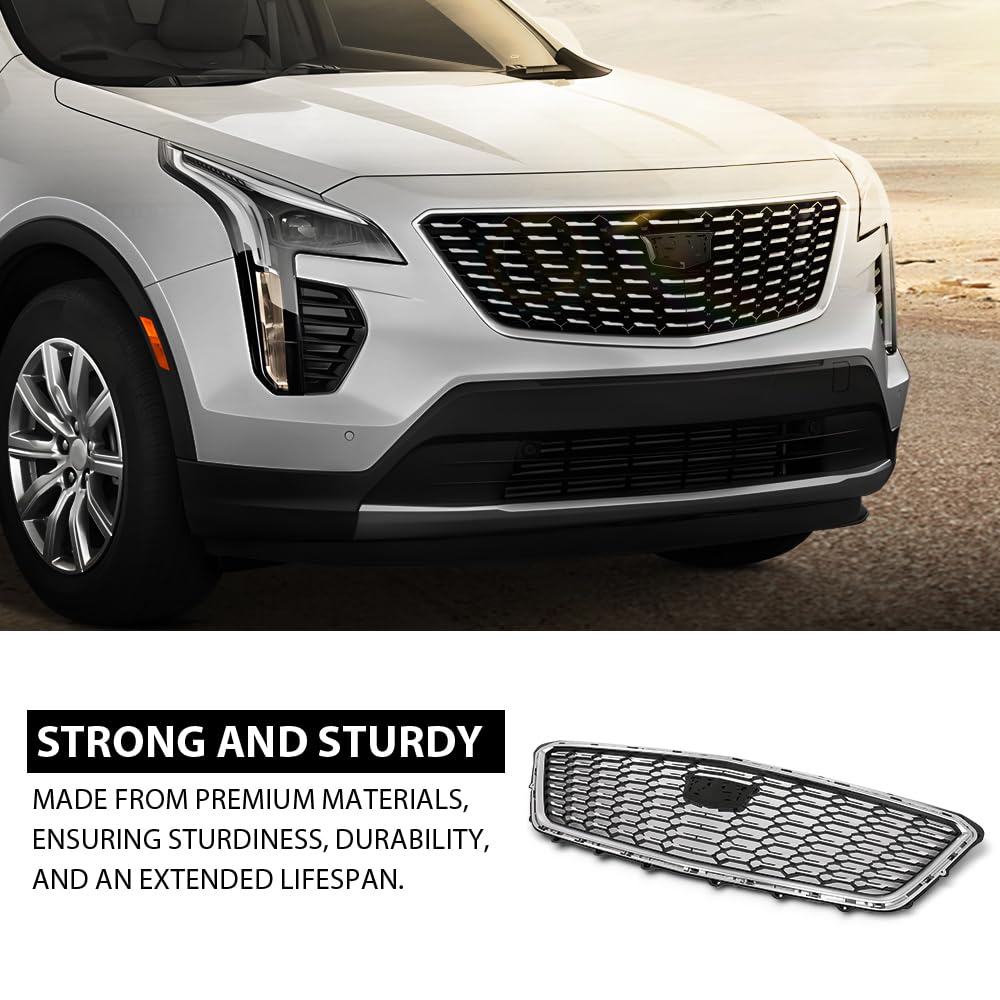 G-PLUS Bumper Grille Grill W/O Camera Front Upper Compatible with Cadillac XT4 2021-2023 84536239, 84658410, 84504262 Chrome Black