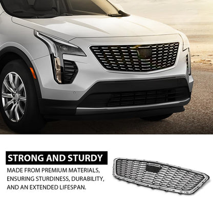 G-PLUS Bumper Grille Grill W/O Camera Front Upper Compatible with Cadillac XT4 2021-2023 84536239, 84658410, 84504262 Chrome Black