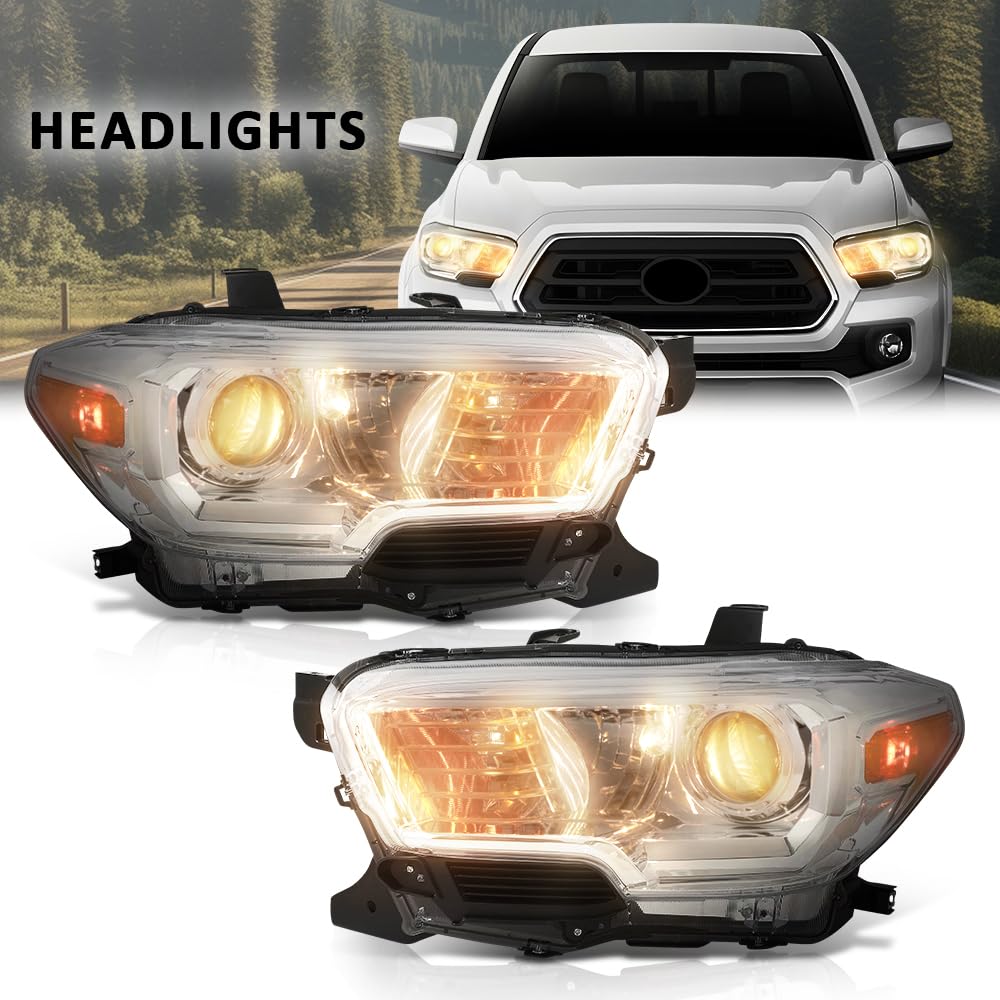G-PLUS Headlights Assembly Compatible with Toyota Tacoma 2016-2022, Headlamps w/o LED DRL,Left & Right Clear Lens Chrome Housing Amber Reflector,faros delanteros TO2502242, TO2503242