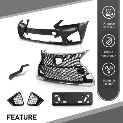 G-PLUS Front Bumper Set 6Pcs Compatible with 2013-2015 LX GS GS350 GS450 Conversion to 16+ GS F, (1 Front Bumper+1 Center Grille+2 Fog Lamp Frame+ 1 License Plate + 1 Small Bracket))