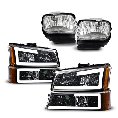 G-PLUS LED Headlights Assembly Fog Lights 2003-2006 Compatible with Chevy Avalanche 1500 2500 Fit 2003-2007 Silverado 1500 2500 3500 HD Headlamp Fog Lights