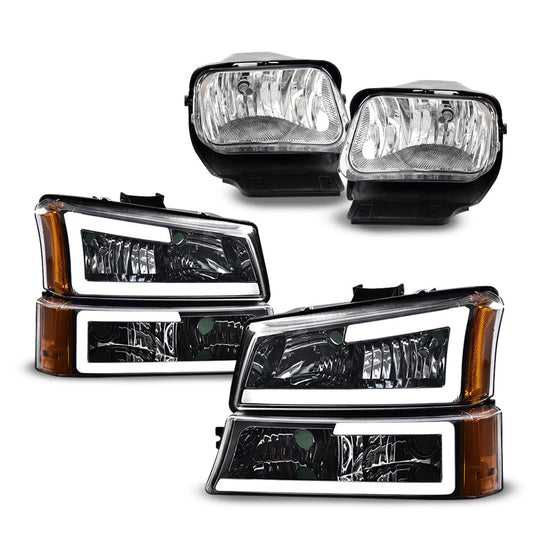 G-PLUS LED Headlights Assembly Fog Lights 2003-2006 Compatible with Chevy Avalanche 1500 2500 Fit 2003-2007 Silverado 1500 2500 3500 HD Headlamp Fog Lights