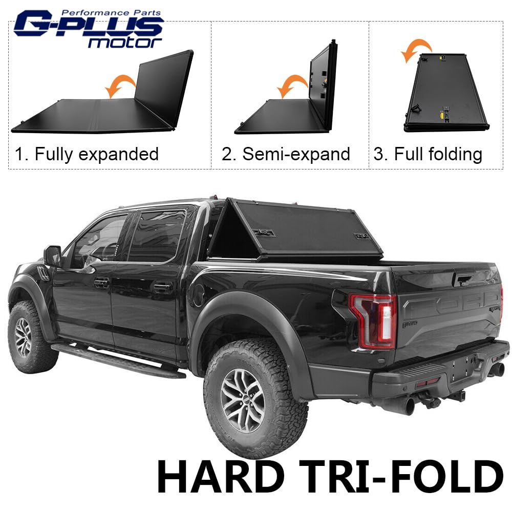 G-PLUS Hard Tri-Fold Truck Tonneau Bed Cover Folding Compatible with 1988-2007 Chevy Silverado/GMC Sierra (Excl. 2007 New Body Style)(07 Classic Body) 8' Long Bed (96")