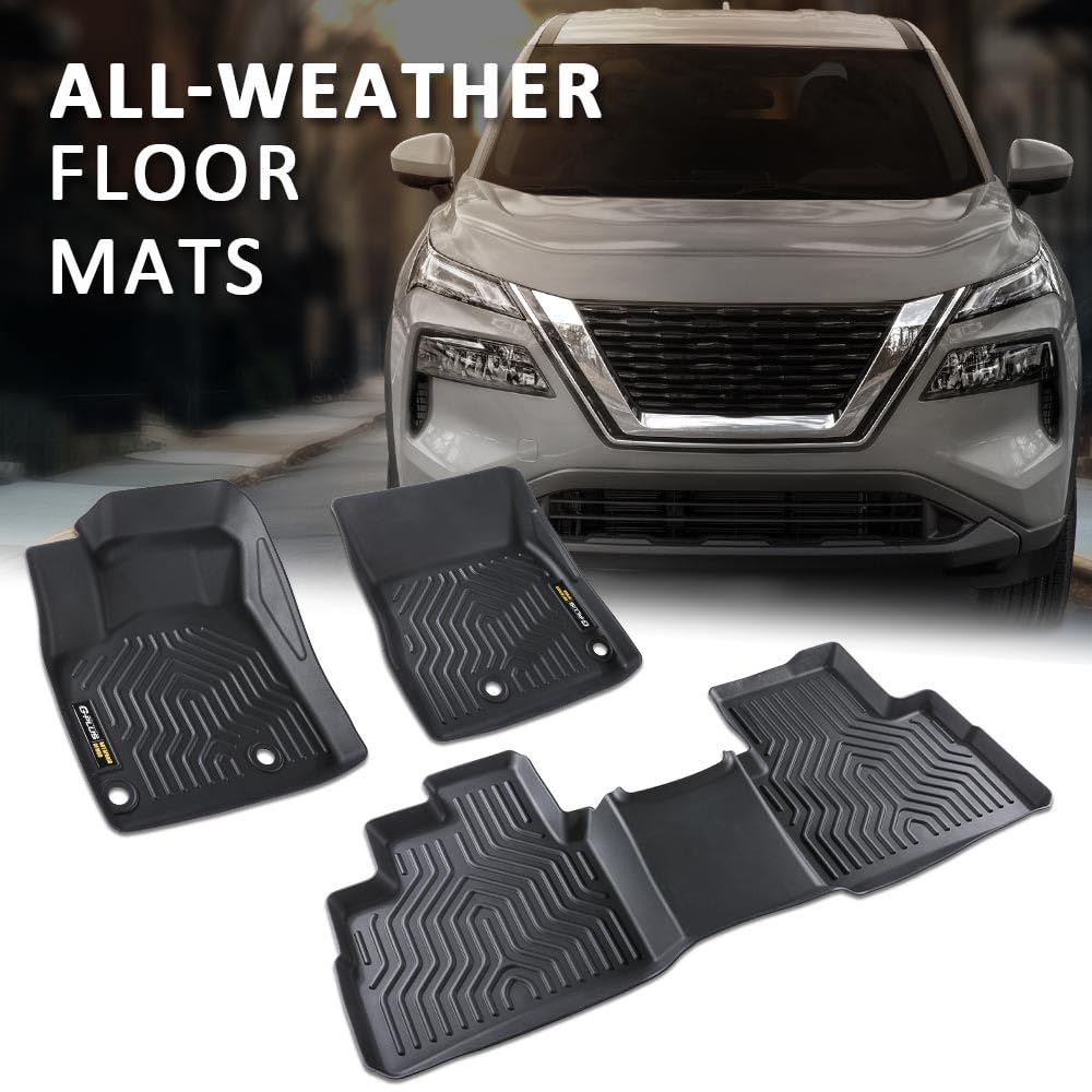 G-PLUS TPE Floor Mats Compatible with Nissan Rogue 2021-2024 2025(No Sport Models) 3PCS Car Mats 1st & 2nd Row All Weather Floor Liners Accessories Cargo Liner Black