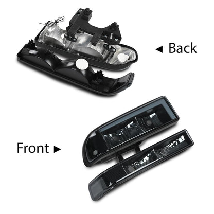 G-PLUS LED Headlights Assembly Front Headlamps Left Right Fit Chevy Blazer 1998-2005, Fit Chevy S10 Pickup 1998-2004 with Bumper Lights Smoke Lens Black Housing Clear Reflector,faros delanteros
