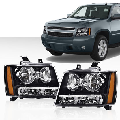 G-PLUS Headlights Assembly Compatible with Chevy Tahoe Subarban Avalanche 2007-2014 Pair Bumper Corner Headlamps Left & Right Clear Lens Black Housing Amber Reflector,faros delanteros