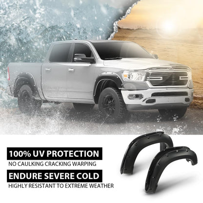 G-PLUS Pocket Riveted Fender Flares Compatible with Dodge Ram 1500 2WD/4WD 2019 2020 2021 2022 2023, NOT Fit Rebel Models (Smooth)