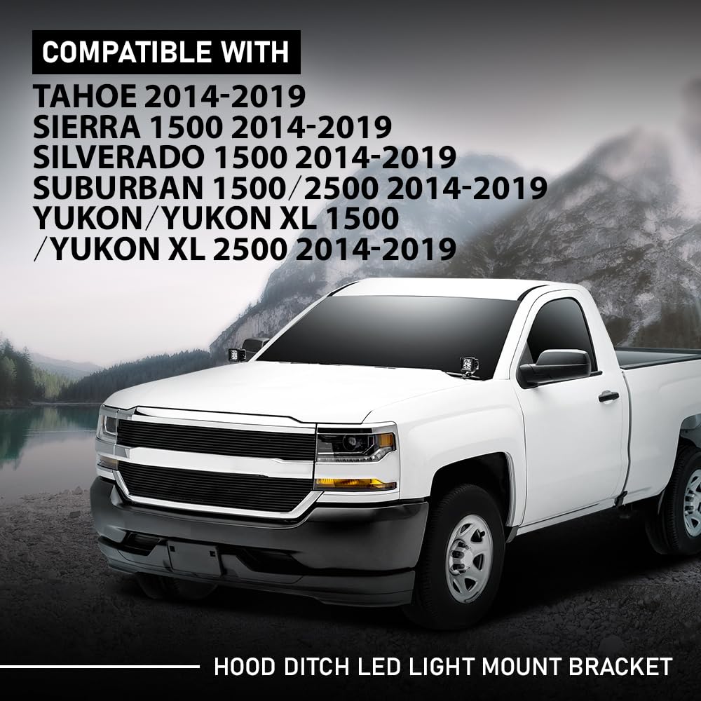 G-PLUS Hood Ditch LED Light Mount Bracket Compatible with Chevy Silverado GMC Sierra 1500 2014-2019,Fit Chevy Tahoe Suburban 1500 2500 2014-2019,Fit GMC Yukon 2014-2019