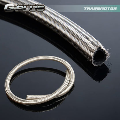G-PLUS Stainless Steel Oil/Fuel Hose & Fitting Hose End Adaptor Kit,Transmission Gas Oil Fuel Line Fittings Kit 5 Meter Universal Replacement (4AN, Silver)