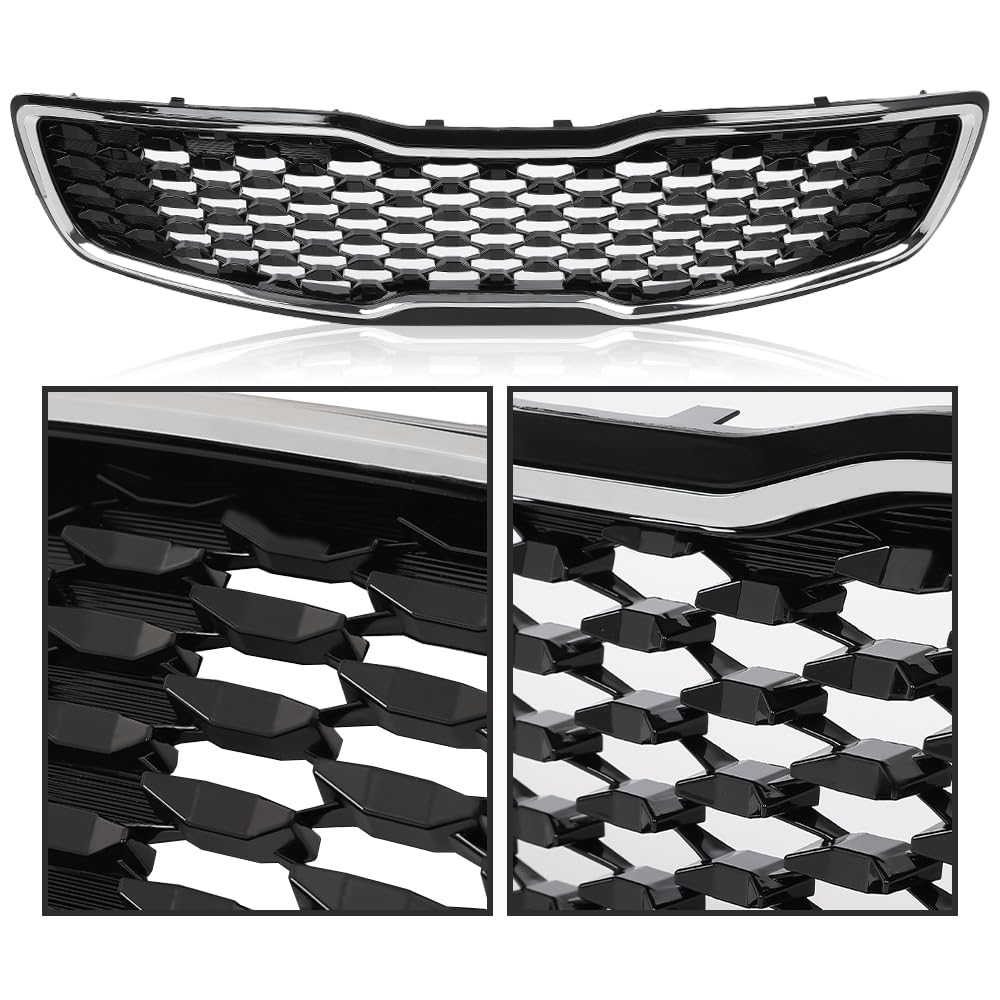 G-PLUS Front Upper Bumper Grille Grill Chrome & Black Compatible with Kia Forte5 Hatchback EX LX 2017 2018 86350-A7810, 86350A7810, 86350A7830, 86350-A7830