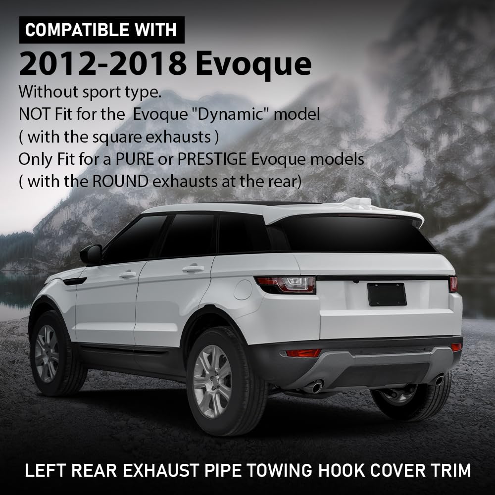 G-PLUS Left Rear Exhaust Pipe Towing Hook Cover Trim Compatible with Range Rover Evoque 2012-2018 Without Sport Type