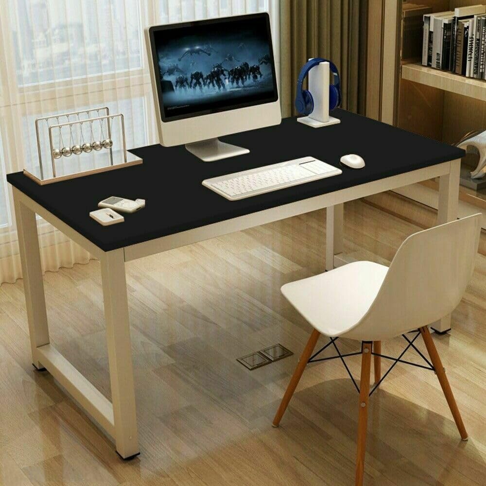 G-PLUS 55.1" Computer Desk Wood Office Table, Modern Simple Style PC Laptop Notebook Study Writing Table for Home Office Workstation Black Color
