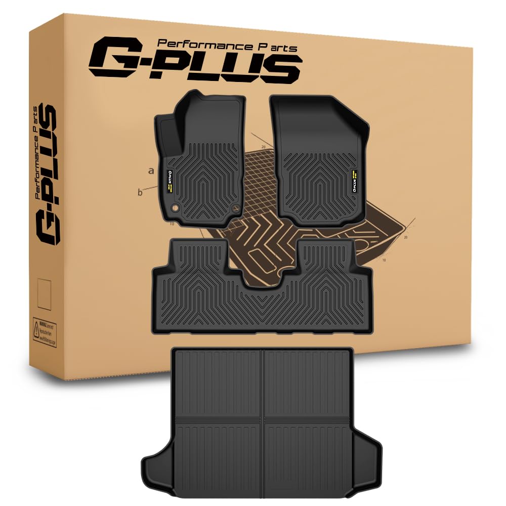 G-PLUS Floor Mats & Cargo Liner Compatible with Chevy Equinox 2018 2019 2020 2021 2022 2023 2024 TPE Custom Fit All Weather Floor Liners 1st & 2nd & 3rd Row Waterproof Black 4 PCS