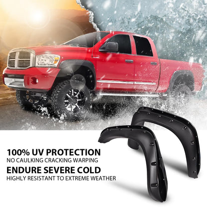 G-PLUS Fender Flares Compatible with Dodge Ram 1500 2002-2008 Fit Dodge Ram 2500 3500 2003-2009 Wheel Opening Molding Arch Trim 4PCS Black